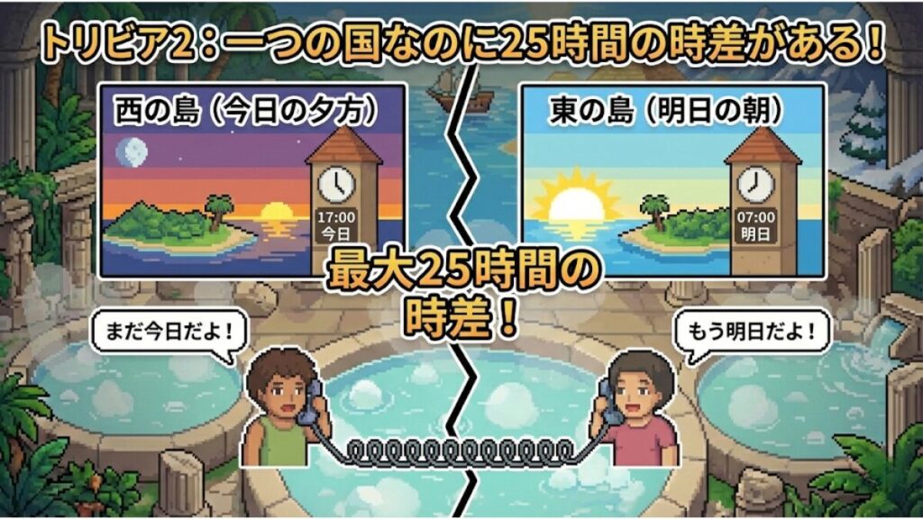 トリビア2: 一つの国なのに25時間の時差がある!
